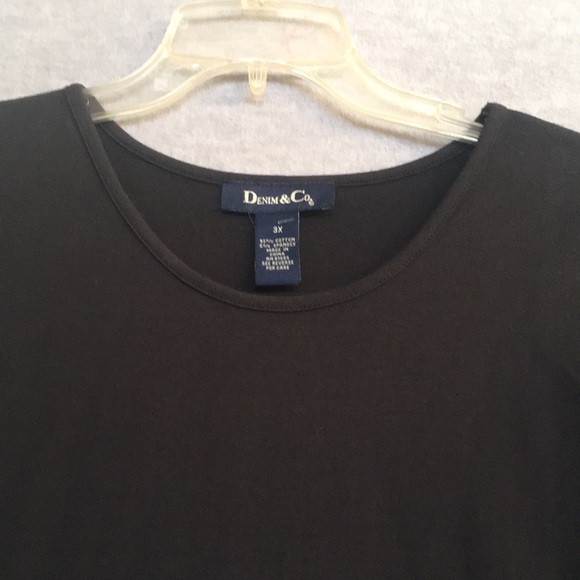 Denim & Co Cotton Stretch Knit Wardrobe Staple Basic Black Top - Picture 3 of 9